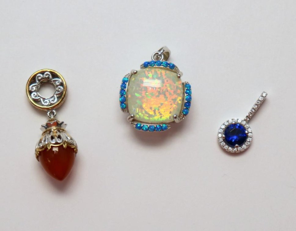 3 Sterling Silver pendants with synthetic stones