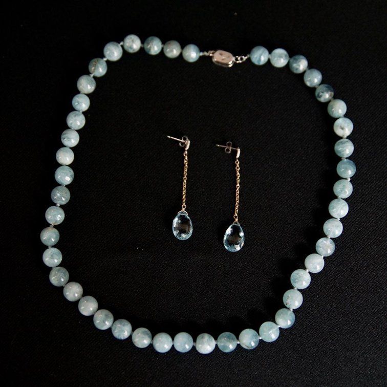 14k Gold Topaz Earrings and Aquamarine Necklace