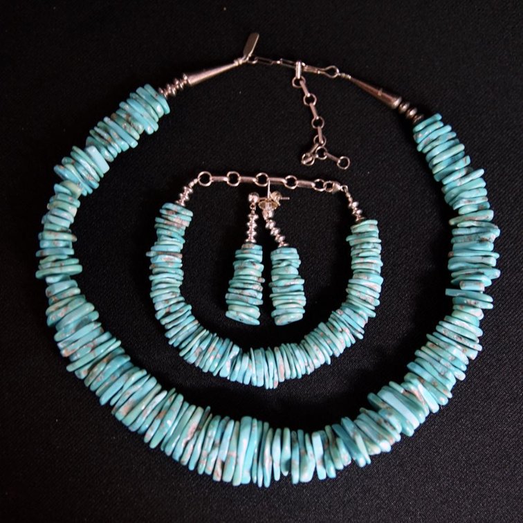 Turquoise and Sterling Necklace, Bracelet and Earring Set
