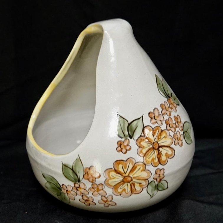 Louisville Stoneware hanging planter with pink flower