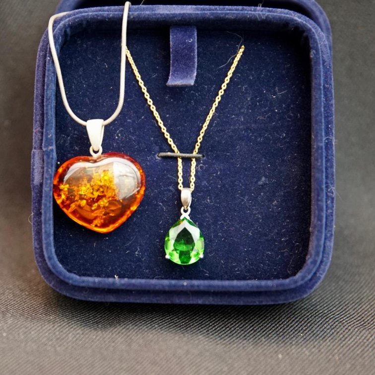 Helenite and Amber Necklaces