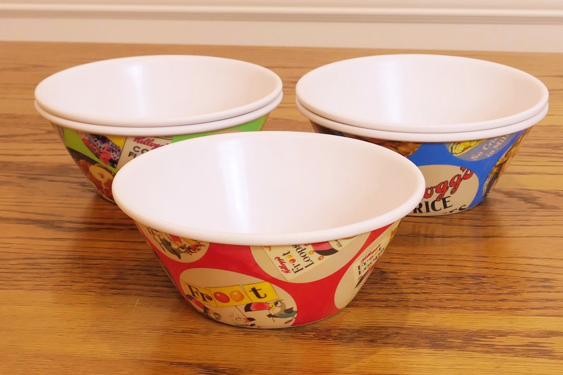 Collection of Five Kellogg's Melamine Cereal Bowls