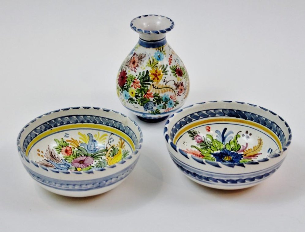 Handpainted Bowls and Bud Vase