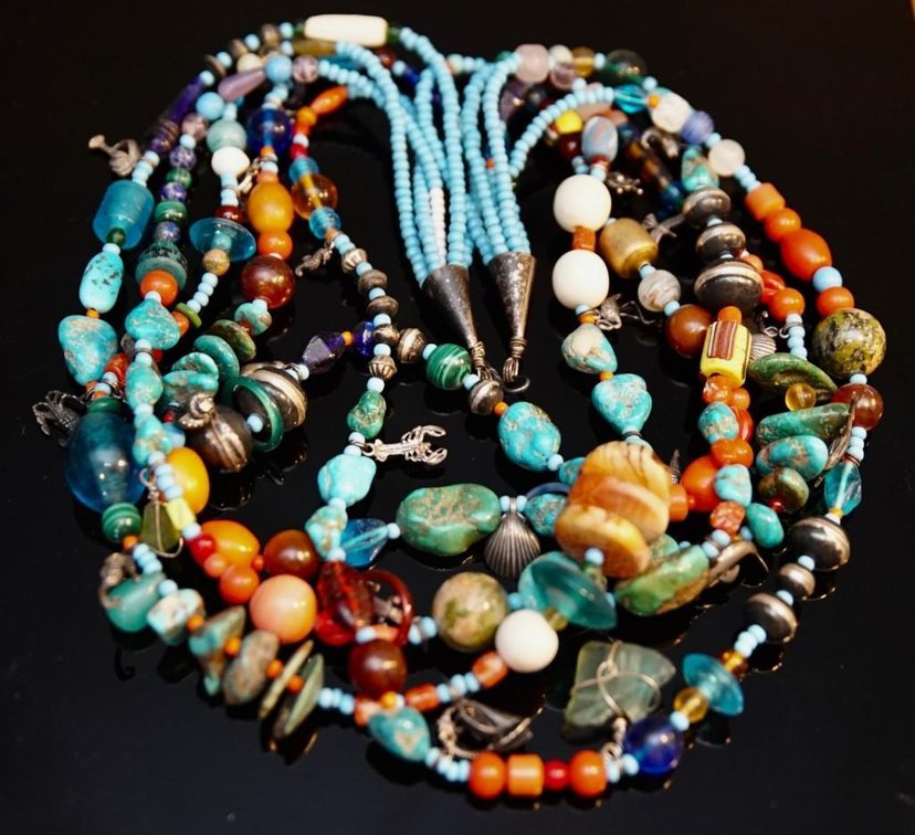 Handmade Beaded Stone Necklace with Sterling Silver Charms