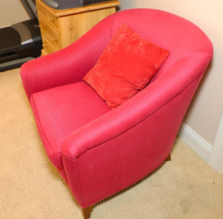 Red Upholstered Cushion Chair