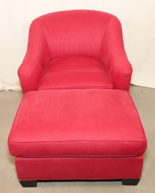 Red Upholstered Chair with Ottoman