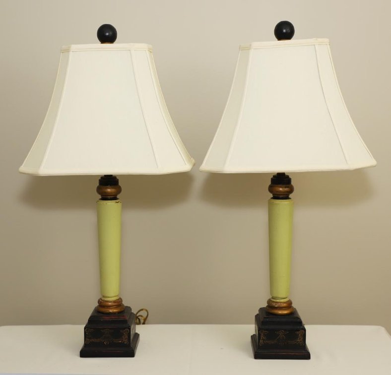 Distressed Wooden Pedestal Lamps