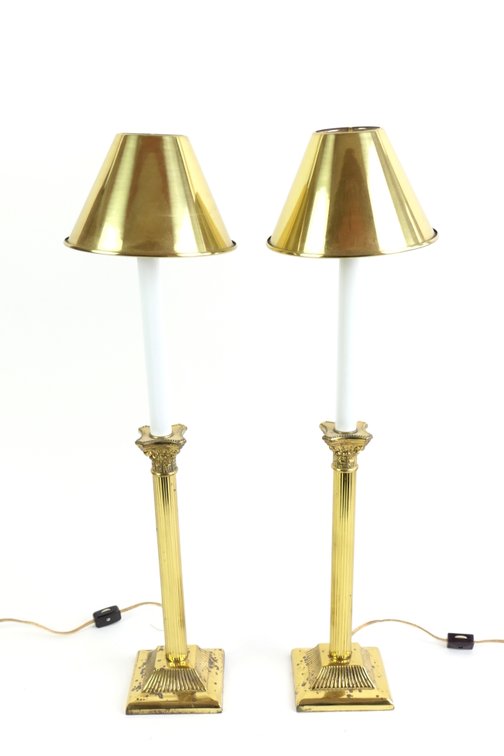 Pair of Brasstone Candlestick Table Lamps