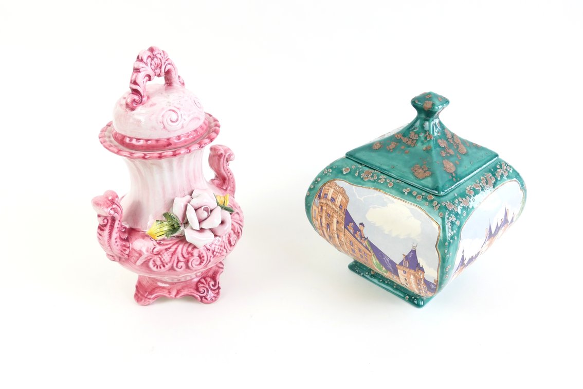 Two Lidded Porcelain Containers