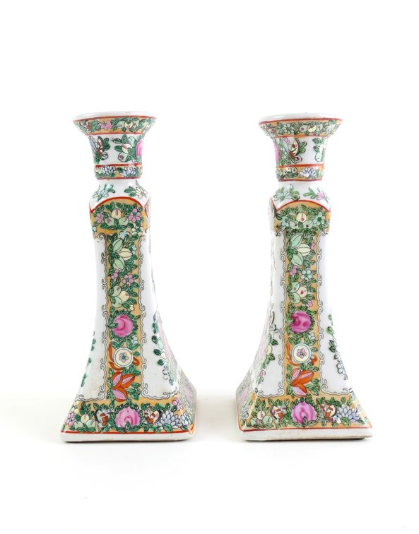 Pair of Vintage Rose Medallion Candlesticks