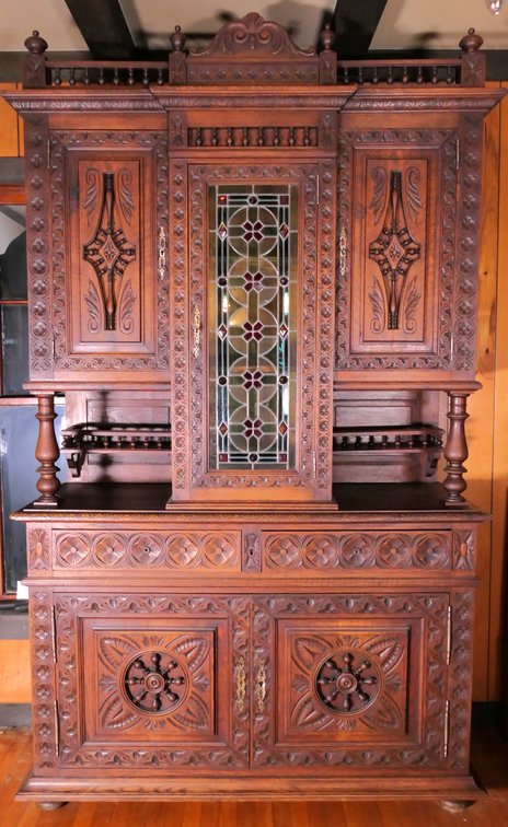 Antique French Hunt Cupboard with Stained Glass