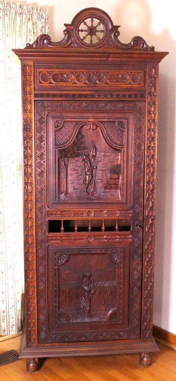 Antique French Oak Cupboard Cabinet with Ship Wheel Pediment
