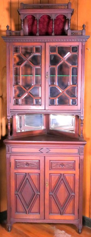 Victorian Corner Etegere Cabinet with Fretwork Glass Doors