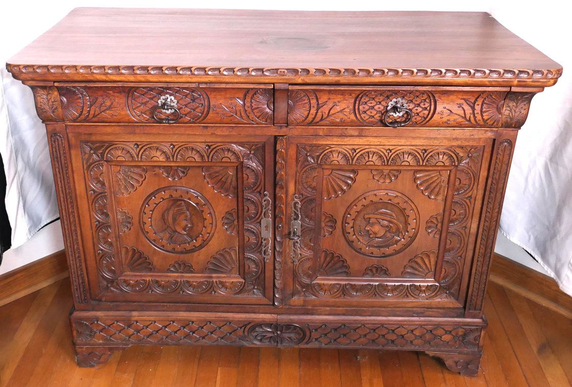 Antique French Walnut Server with Profiles. 