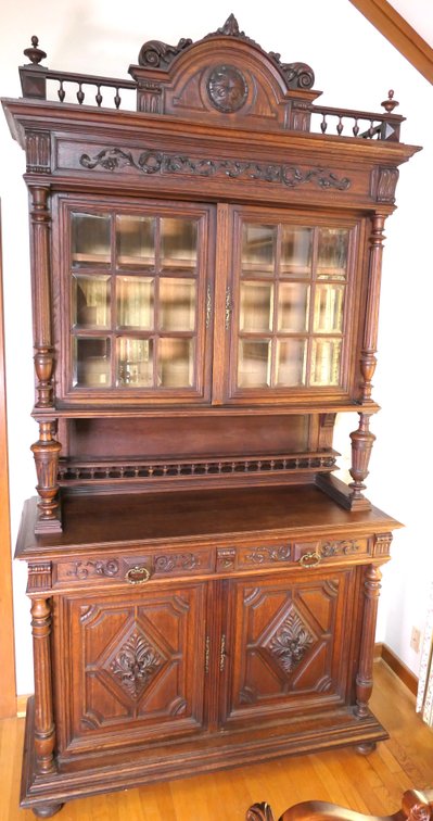 Antique French Oak Hunt Sideboard with Windowpane Fretwork Doors