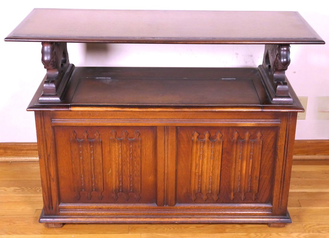 Antique English Monk's Bench with Lions