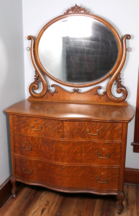 Circa 1900 Dresser with Oval Mirror