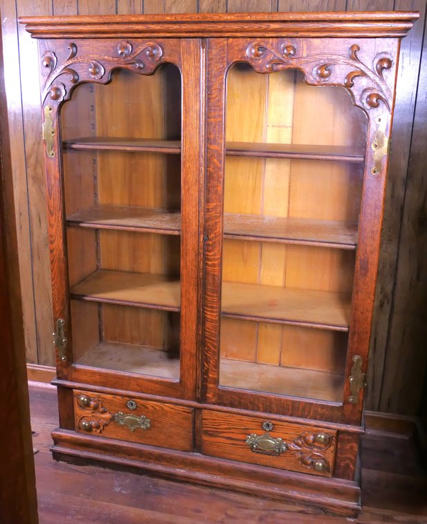 Antique Oak Glass Door Bookcase