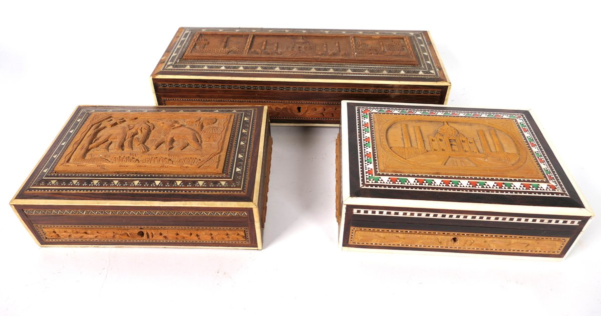 Three Carved Wood Boxes