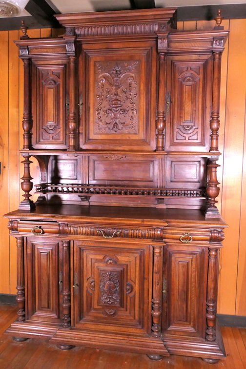 Antique French Walnut Cabinet with Carved Scroll and Urn Design