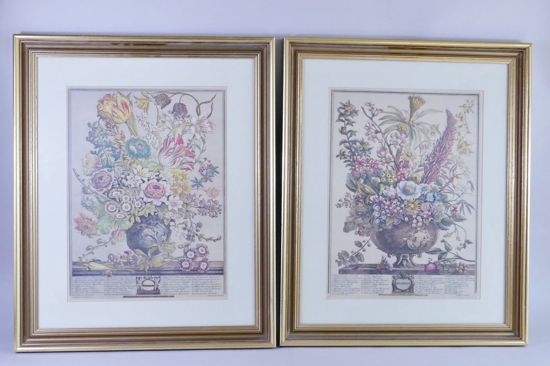 "Twelve Months of Flowers" Lithograph Pair