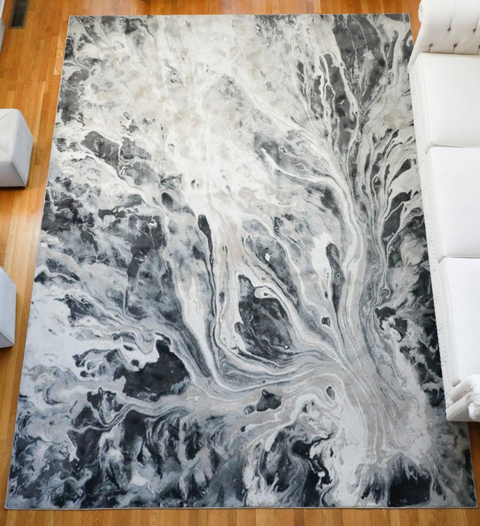 Gray, Black, and Ivory Marbled Swirl Pattern Area Rug