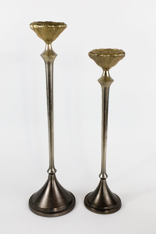 Graduated Silver Tone Pillar Candle Holders