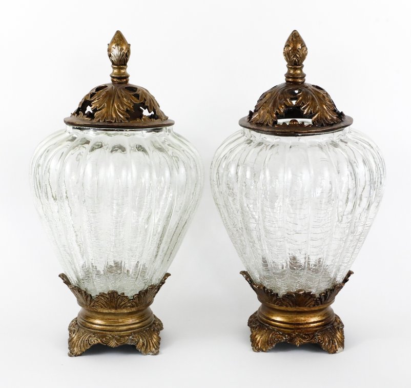 Pair of Crackle Glass Apothecary Jars
