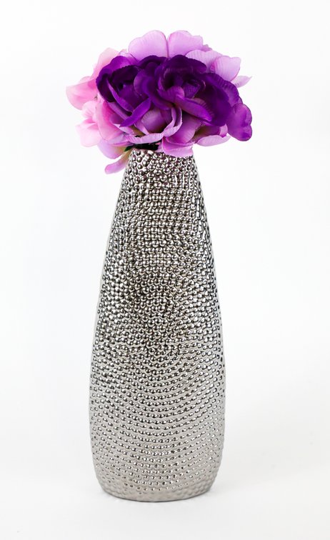 Shiny Silver Textured Vase
