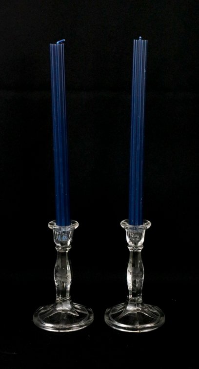 Pair of Etched Glass Candle Holders
