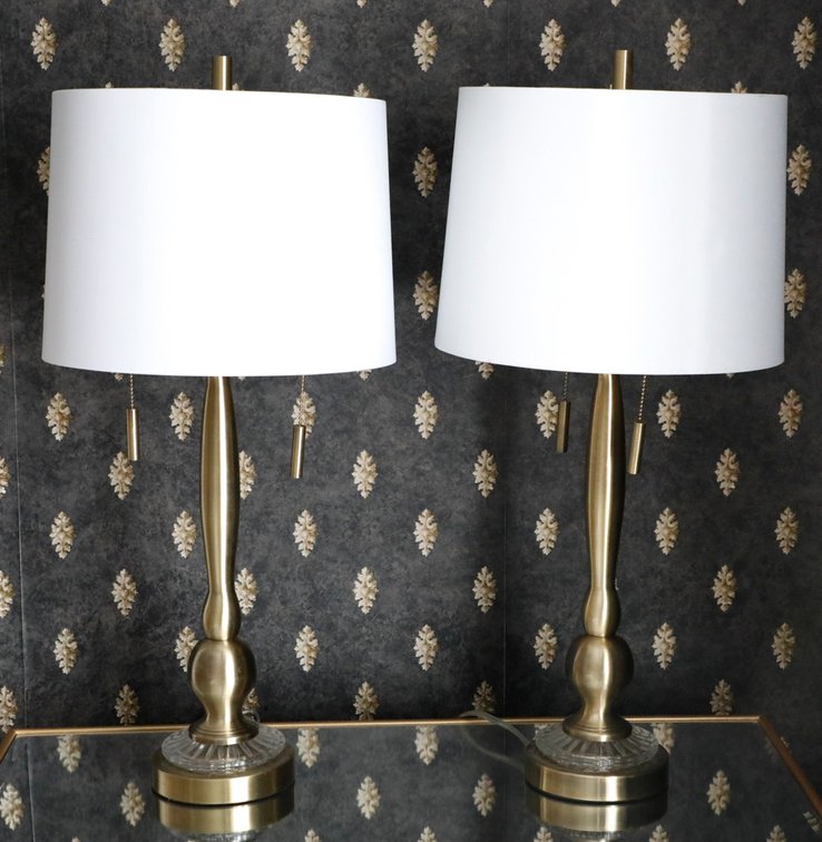 Pair of Brass Circular Base Lamps