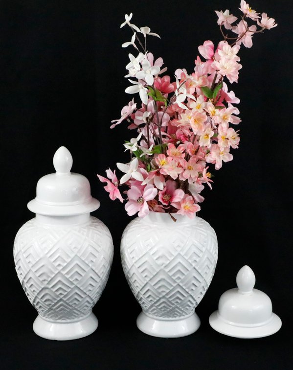 Pair of White Ceramic Ginger Jars