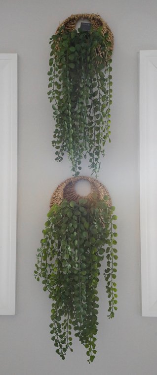 Pair of Faux Hanging Vines in Woven Baskets