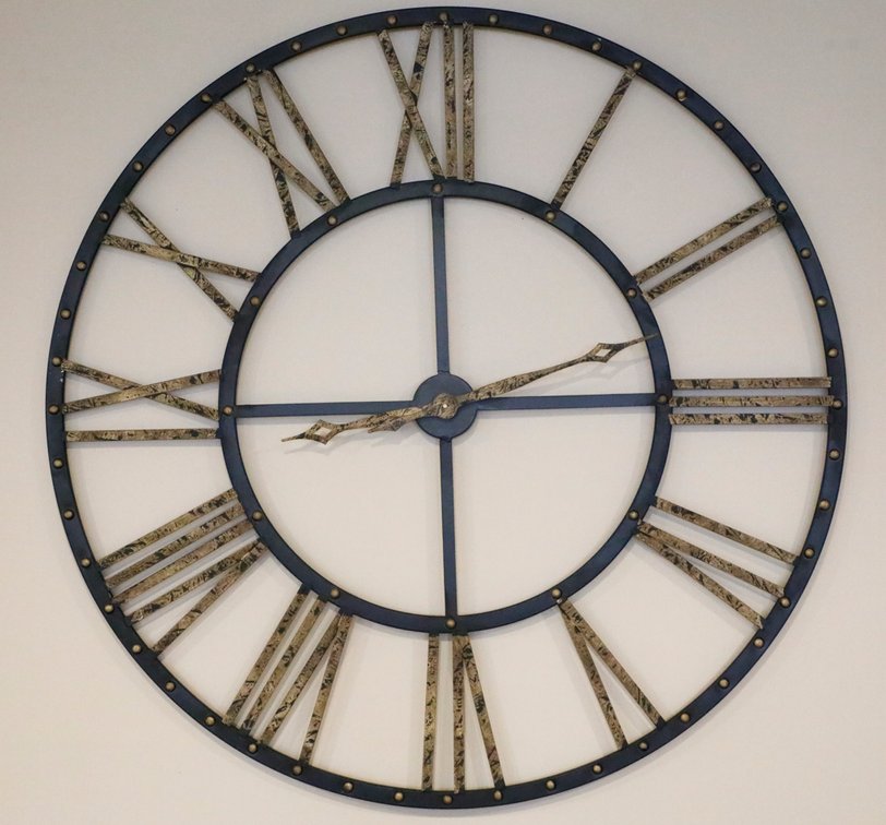 Oversized Black and Gold Tone Metal Wall Clock