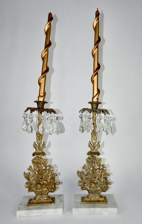 Vintage Brass Girandole Candlestick Pair