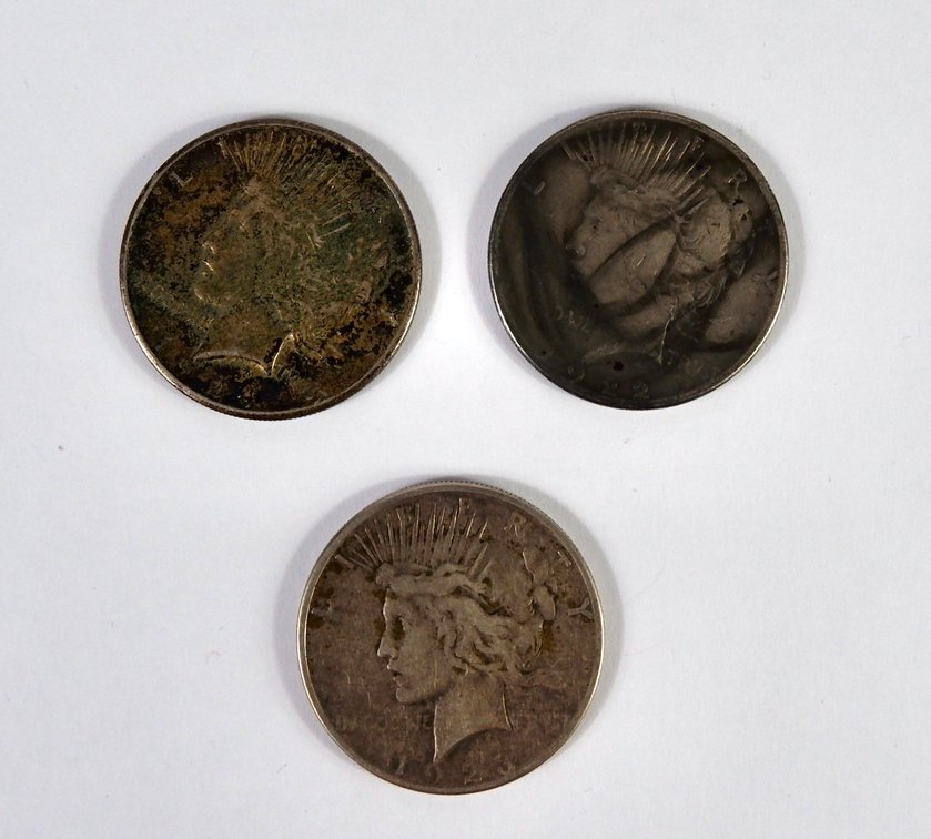 Three Silver Peace Dollars