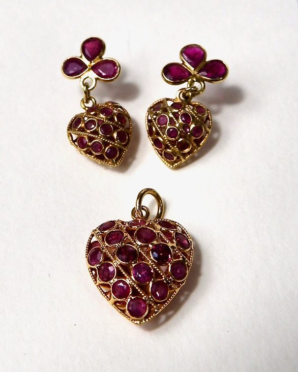 14kt Yellow Gold and Ruby Pendant and Earring Set