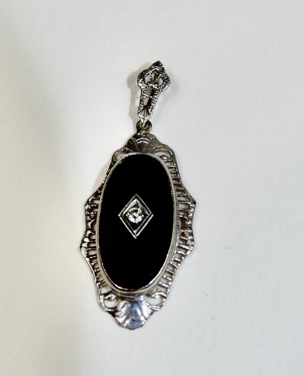 10kt White Gold Victorian and Diamond Pendant