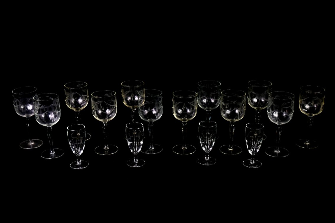 Collection of Floral Etched Glassware