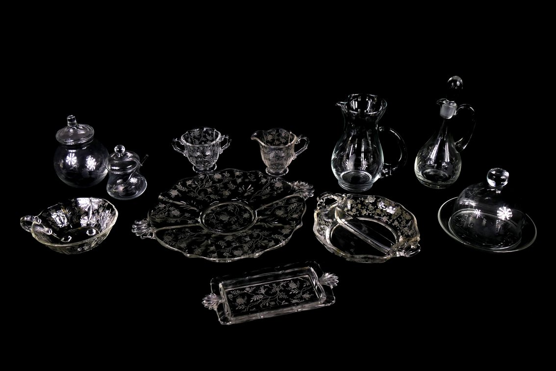 Collection of Floral Etched Glassware