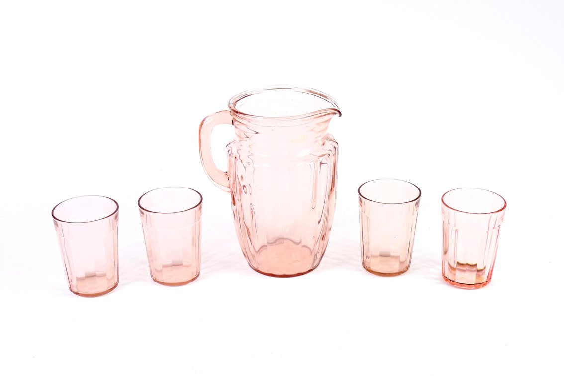 Pink Depression Glass Pitcher Set