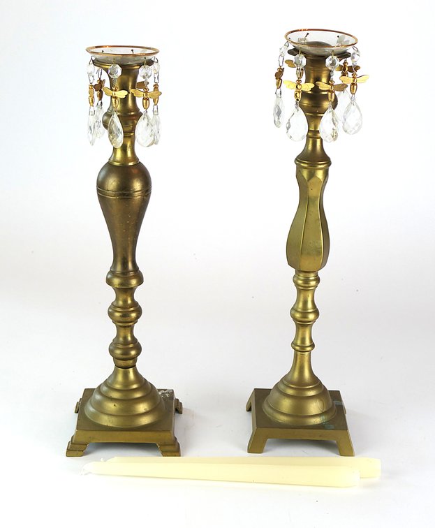 Two Brass Candlesticks with Dragonfly Accents