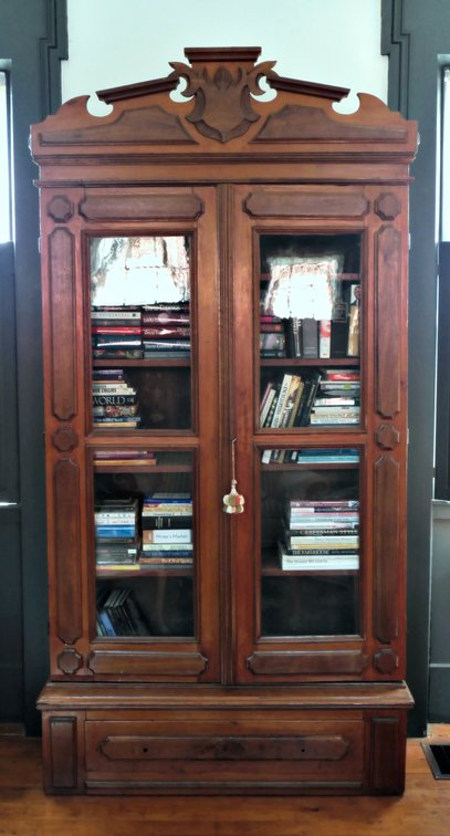 Walnut Victorian Glass Door Bookcase