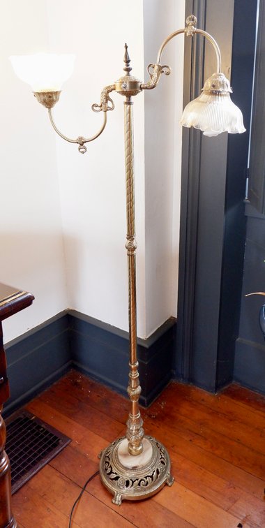 Brass Gas Burner Style Electrified Floor Lamp