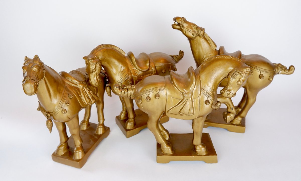 Four Gold Painted Chinese Style Good Luck Horses