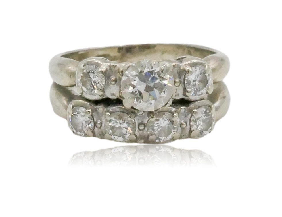 Ladies Diamond Engagement and Wedding Ring Set in 14k White Gold Mounting