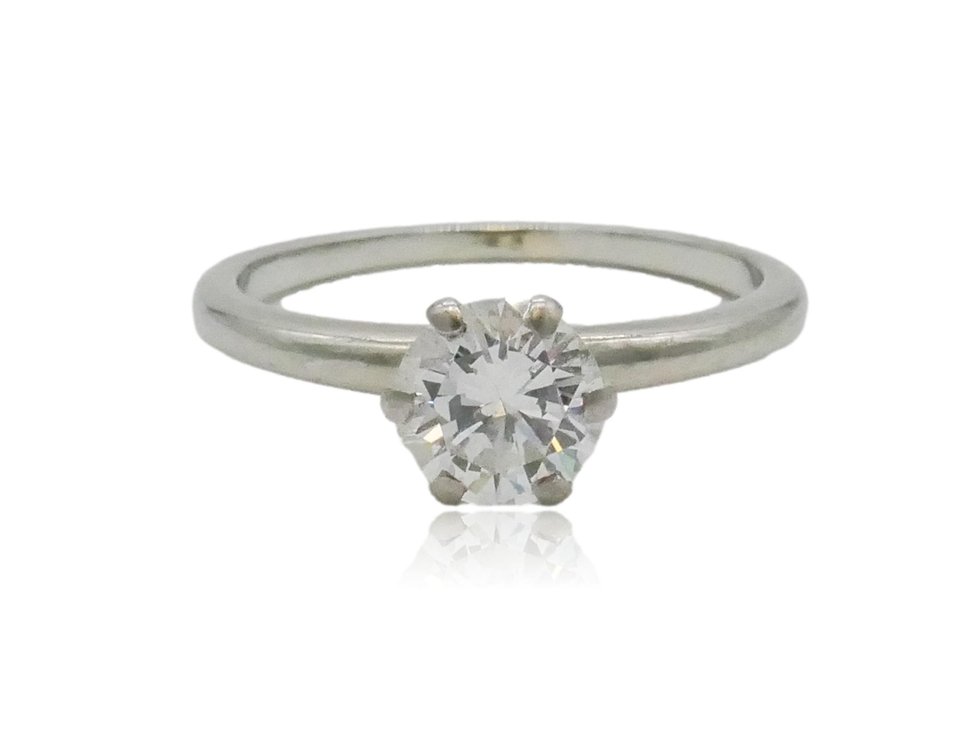 Ladies Diamond Solitaire Engagement Ring in 18k White Gold Mounting