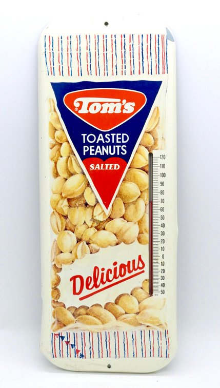 Vintage Tom's Toasted Peanuts Advertising Thermometer