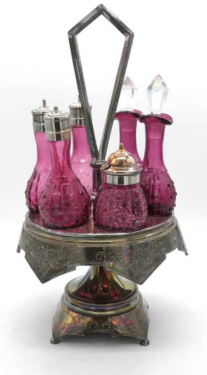 Antique Early American Pattern Glass Cruet Set
