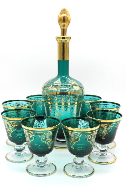 Vintage Glass Brandy Decanter And Glasses